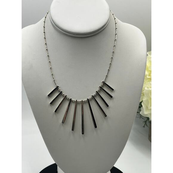 SM Designer Signed Mexico Sterling Silver 925 Spear Spike Bib Fringe Necklace - Picture 9 of 10